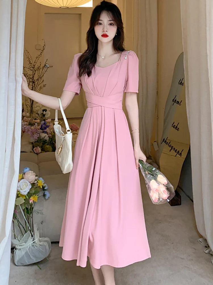 Koisoon 2024 Women Luxury Chic Prom Midi Dresses Summer Fashion Causal Beach Long Dress Pink Korean Elegant Bodycon Party Night Vestidos