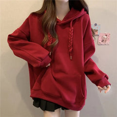 Koisoon Korean Style Hooded Sweatshirts Christmas Red Women's Hoodie Oversize Long Sleeve Pullovers Autumn Winter Warm Fashion New