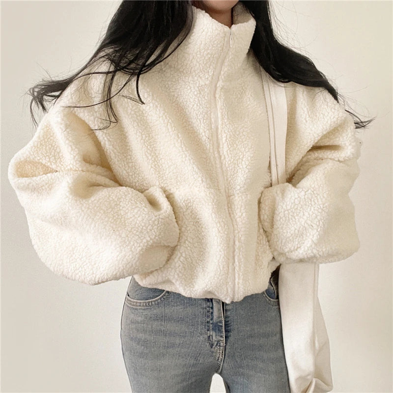 Koisoon Korean Fashion Lamb Wool Jackets Women Streetwear Thick Warm Parka Coats Winter Female Casual All Match Loose Outwear New