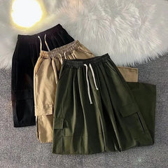 Koisoon Vintage Streetwear Women Cargo Pants Japan Style Fashion Loose Wide Leg Pants Y2K Casual Female All Match Straight Leg Trousers