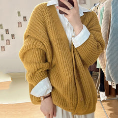 Koisoon V Neck Women's Oversize Cardigan Korean Fashion Long Sleeve Sweater Jacket Women Solid Single Breasted Chic Cardigans