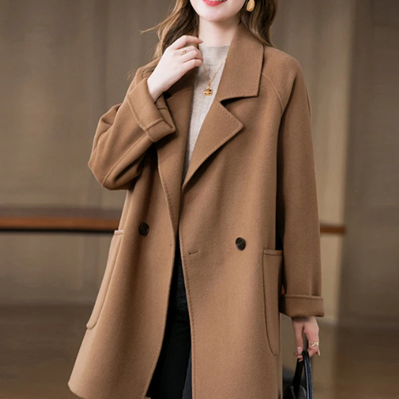 Koisoon Autumn Faux Woolen Coats Women Fashion Designed Button Jacket Casual Female Streetwear Loose Big Pocket Blends Outerwear