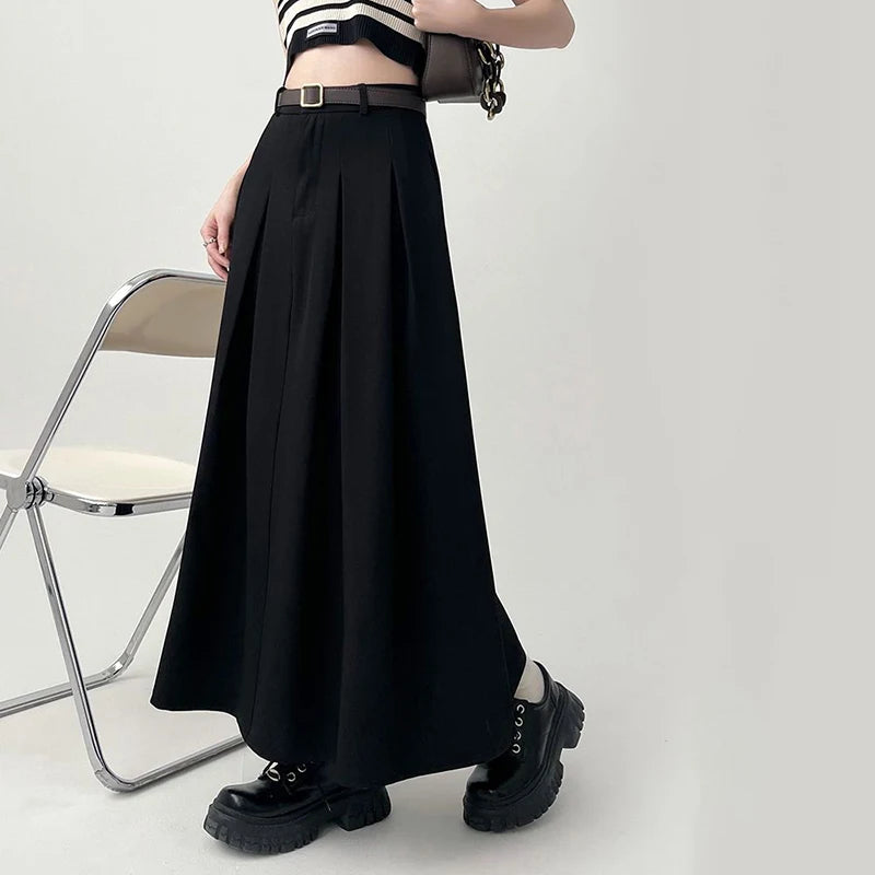 Koisoon Women High Waist Pleated Skirt Casual Korean Streetwear Midi Skirt Elegant All Match Female Loose A Line Skirts Spring New