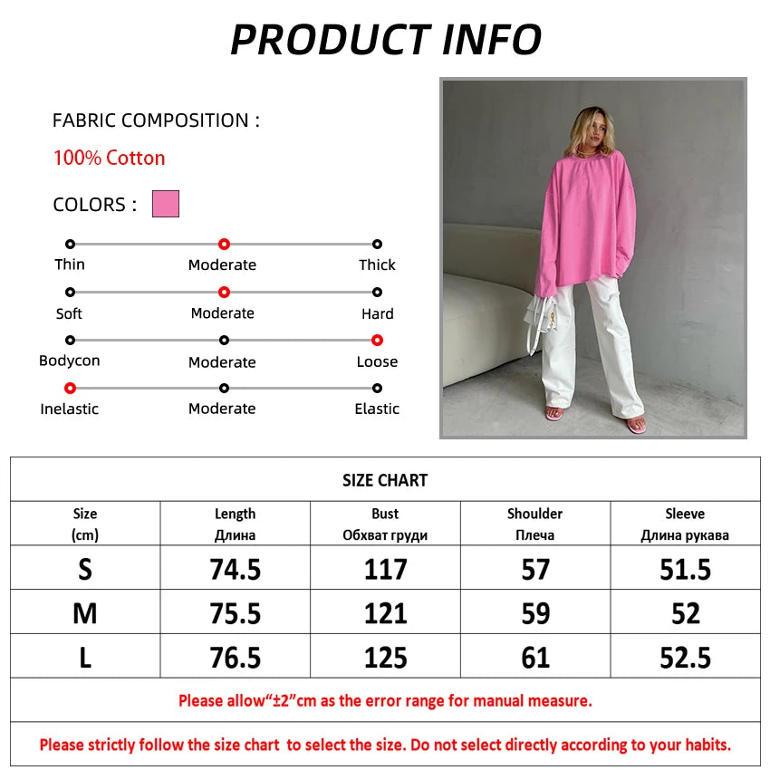 Koisoon Pink Oversize Tee Shirts Streetwear 2024 Round Neck Long Sleeve Casual Pullover Tops Women Autumn Thin T-Shirts Lady