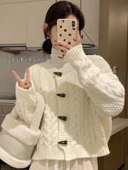 Koisoon Sweet Cute Solid Knitted Sweater Streetwear Autumn Winter Fashion Casual Soft Midi Knitted Loose Sweater Cardigan Thick Tops