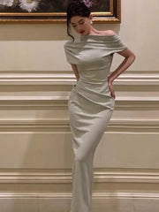 Koisoon Elegant Off Shoulder Evening Party Dresses for Women Summer New Fashion Slim Solid Vestidos Korean Prom Robe Female Clothing