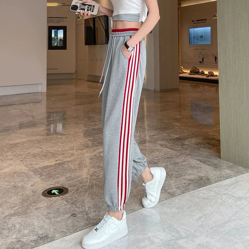 Koisoon High Waist Women Sweatpants Korean Fashion Striped Loose Ankle Length Pants Female Summer All Match Streetwear Harem Pants