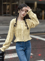 Koisoon Korean Ruffles Women Cardigan Sweet Preppy Style Elegant Knitting Sweaters Streetwear Loose Long Sleeve Design Casual Tops