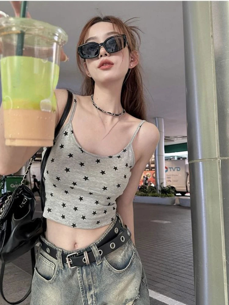 Koisoon Aesthetic Fashion Y2k Streetwear Camisole Japanese Preppy Star Print Tank Tops Summer All Match Grunge Bottoming Tanks Outwear