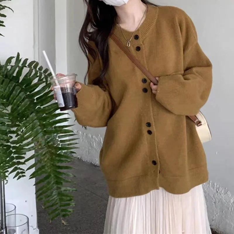 Koisoon Women Cardigan Sweater Korean Fashion All Match Warm Loose Knitted Coats Female Casual Designed Button Jacket Winter New