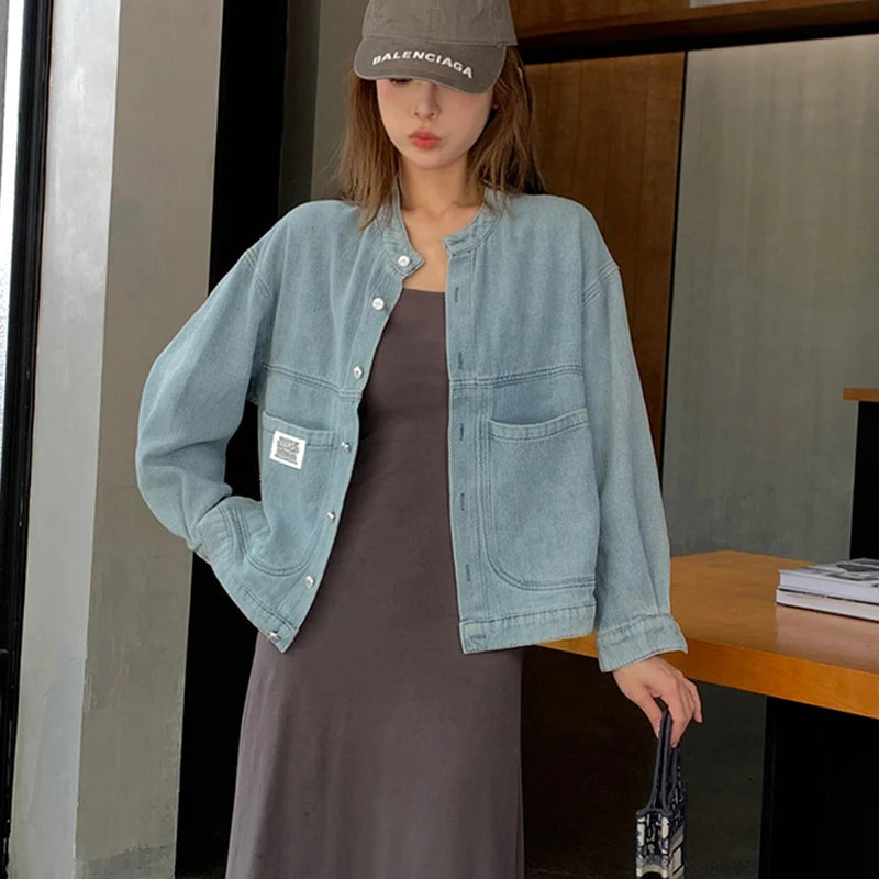 Koisoon Vintage Women Denim Jacket American Style Streetwear Loose Long Sleeve Coats Autumn Y2K Casual Female Pocket Outwear New