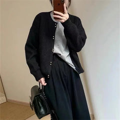 Koisoon Women O-neck Knitted Cardigan Autumn Winter Long Sleeved High-end Sweater Cardigans Lazy Style Female  Loose Soft Knitted Coat