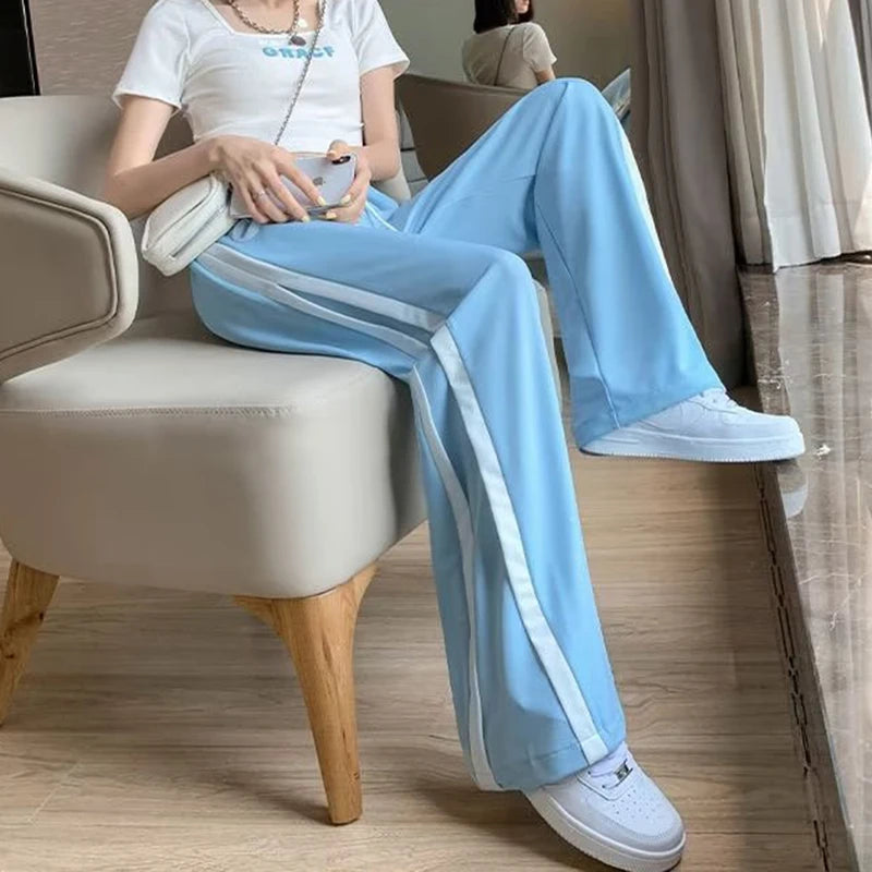 Koisoon Y2K Striped Women Sweatpants Summer High Waist Female Loose Trousers Korean All Match Student Straight Leg Pants New