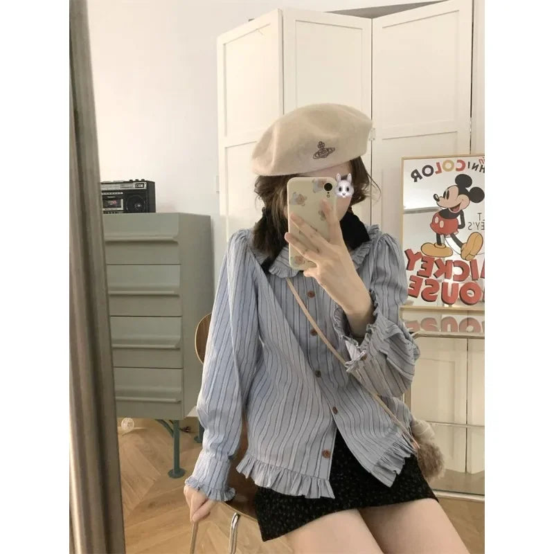 Koisoon Striped Preppy Korean Style Shirts Japanese Youthful Woman Blouses Chic Vintage Sweet Harajuku Casual Autumn Clothing