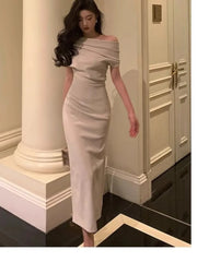 Koisoon Elegant Off Shoulder Evening Party Dresses for Women Summer New Fashion Slim Solid Vestidos Korean Prom Robe Female Clothing