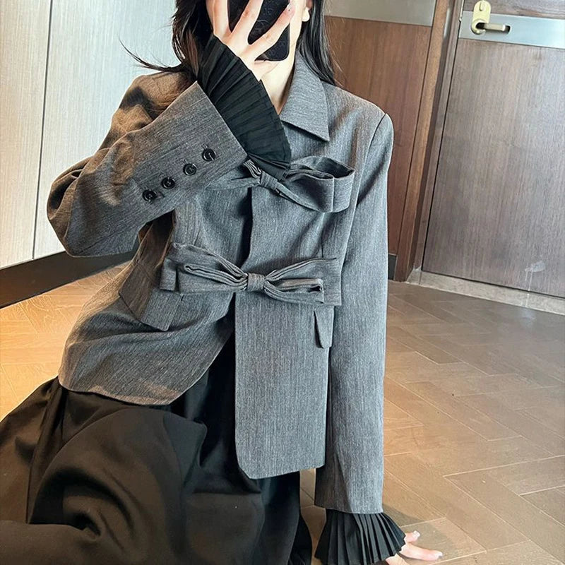 Koisoon Fashion Women Suits Coats Elegant Female Designed Bow Loose Outwear Casual All Match Korean Patchwork Tops Autumn New