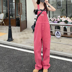 Koisoon Women Denim Overalls Korean Casual Big Pocket Loose Jumpsuit Summer Fashion All Match Jeans Female Streetwear Trousers New