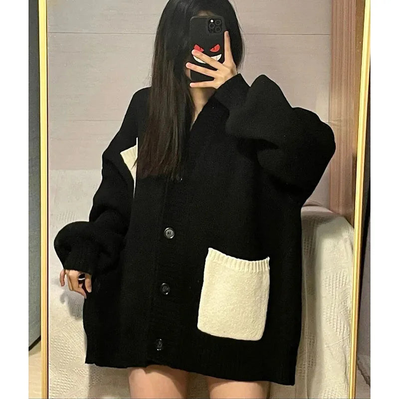 Koisoon Women Cardigan Knitted Sweater Fashion Korean Streetwear Patchwork Loose Coats Casual Female All Match Jacket Autumn New