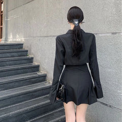 Koisoon Women Black Shirt Dress Female Elegant Vintage Long Sleeve Mini Dresses Gothic Streetwear Casual Sexy High Waist Dress