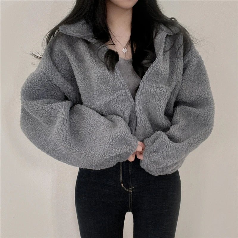 Koisoon Korean Fashion Lamb Wool Jackets Women Streetwear Thick Warm Parka Coats Winter Female Casual All Match Loose Outwear New