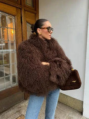 Koisoon Women Elegant Solid Plush Faux Fur Short Coats Fashion Lapel Full Sleeves Thick Jacket Autumn 2024 Winter Female Casual Outwear