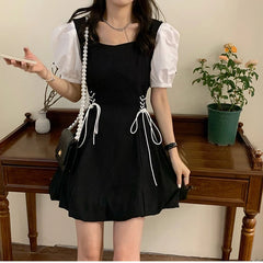 Koisoon Puff Sleeves Women Dress French Patchwork Hepburn Style Mini Dress Y2K Female Fashion Elegant Party Dresses Summer New