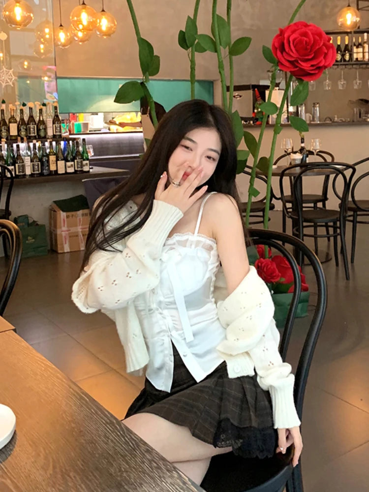 Koisoon Summer Pure Color Lace Camis Blouse Women Casual Party Elegant Sexy Crop Tops Slim Korean Style Fashion Designer Chic Vest