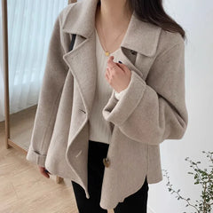 Koisoon Elegant Faux Woolen Coats Korean Women Fashion Designed Button Loose Jacket Female All Match Streetwear Blended Overcoat