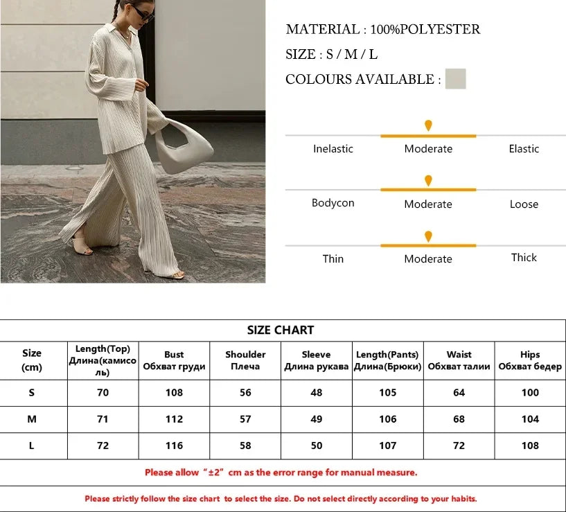 Koisoon 2024 Autumn Fashion Long Sleeve Blouses Womens Two Peice Sets Casual Loose Slit Wide Trouser Suits Elegant White Pleated Female