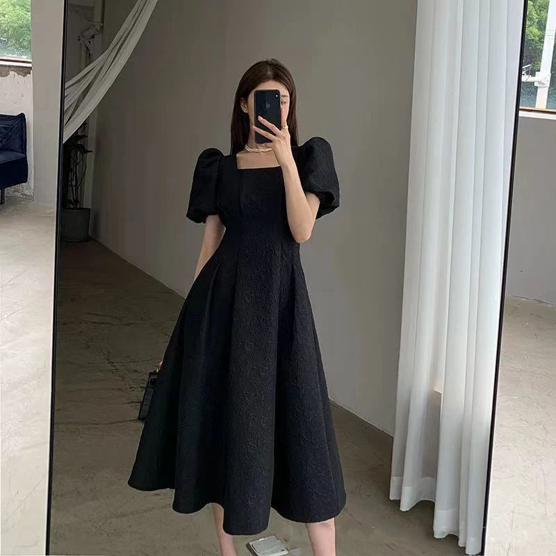 Koisoon Vintage Elegant women Dress Korean casual folds midi Dresses Y2K Female Ball Gown Puff Sleeve A line Dress summer new