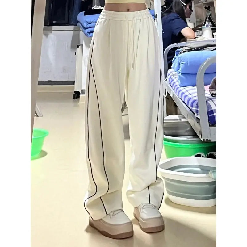 Koisoon Spring Autumn Lazy Style Women White Wide Leg Sweatpants New Elastic High Waist Fashion Casual Loose Oversized Straight Trousers