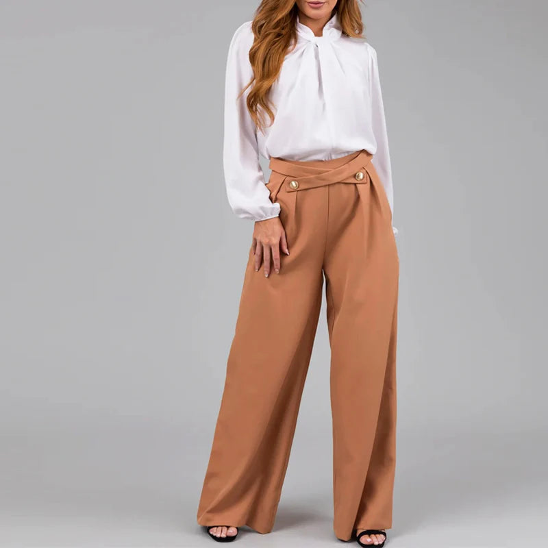 Koisoon 2024 Spring Fashion Cross Buttoned Pants Women Elegant High Waist Solid Office Trousers Autumn Pocket Straight Sweatpants Mujer