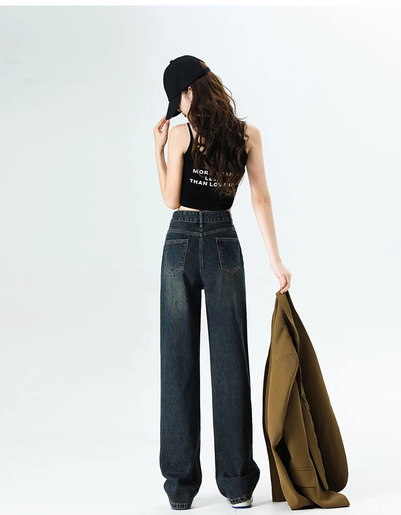 Koisoon Original Design Pocket Ragged Edge Wide Leg Jeans 2024 New Spring And Summer Women's High Waist Loose Casual Straight Leg Jeans