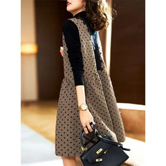 Koisoon Vintage Polka Dot Jacquard Patchwork a-Line Dress Spring New Women's Long-Sleeved Fake Two Mini Dresses Sweet Party Robe