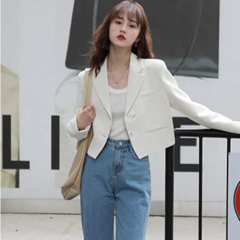 Koisoon Women Suit Coat Casual All Match Female Cropped Tops Y2K Korean Fashion Big Button Loose Long Sleeve Coats Autumn New