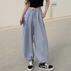 Koisoon Y2K Streetwear Women Sweatpants American Style Fashion Drawstring Loose Wide Leg Pants Summer All Match Female Harem Pants