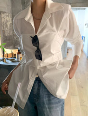 Koisoon Women Lapel White Bow Blouses Office Ladies Long Sleeve Single-breasted Loose Female Shirts Spring  Summer 2024