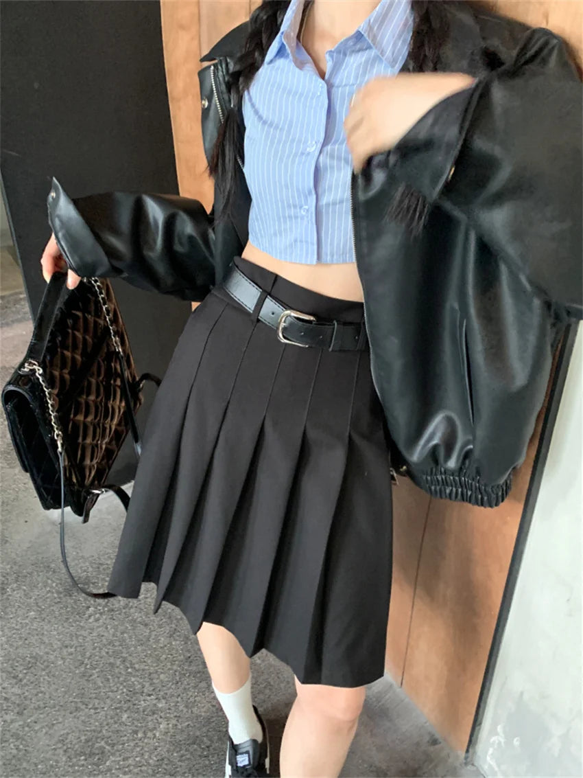 Koisoon Preppy Style Women A-Line Skirts Slim High Waist Streetwear Autumn Loose Office Lady Daily Mujer All Match