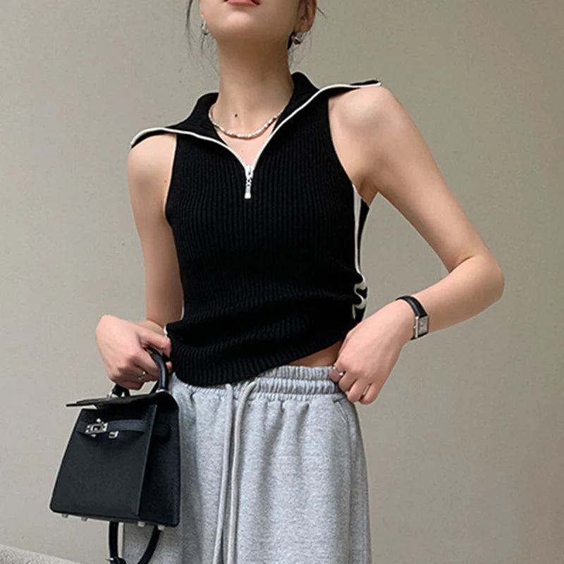 Koisoon Sexy Knit Women Tanks Summer Streetwear Cropped Sleeveless Tops Korean Casual Striped Y2K Elastic Female All Match Camis