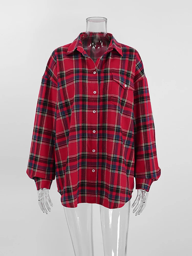 Koisoon Bright Gingham Oversized Shirts For Women Street Style Casual Shacket Blouses And Tops Single-Breasted Spring 2024