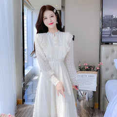 Koisoon Elegant Sweet Vintage Solid Lace Women Midi Dresses for New Autumn Fashion Long Sleeved Cute Party Birthday Fairy Dress