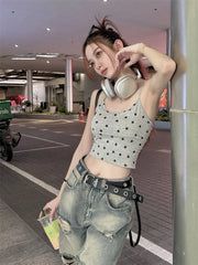 Koisoon Aesthetic Fashion Y2k Streetwear Camisole Japanese Preppy Star Print Tank Tops Summer All Match Grunge Bottoming Tanks Outwear