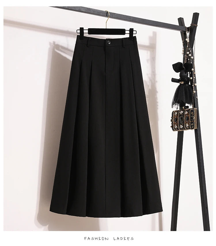 Koisoon Elegant Women Long Black Suits Skirts For Female Pockets OL Casual  Loose A-Line High Waist Midi Skirt 2024 Spring Summer SK35