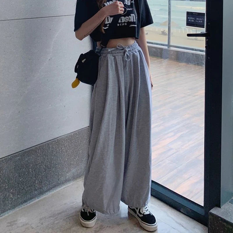 Koisoon Y2K Streetwear Women Sweatpants American Style Fashion Drawstring Loose Wide Leg Pants Summer All Match Female Harem Pants