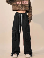 Koisoon Y2K Cargo Pants Bf Vintage Streetwear High Waist Casual Straight Trousers Women Hip Hop Harajuku Pockets Wide Leg Pants New