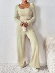 Koisoon Scoop Neck Long Sleeve Top and Pants Set