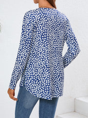 Koisoon Quarter Button Printed Round Neck Long Sleeve Top