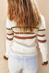 Koisoon Half Button Contrast Stripe Long Sleeve Knit Top