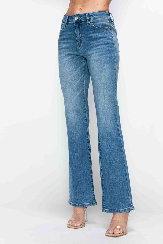 Koisoon Full Size Cat's Whiskers Mid Rise Bootcut Jeans