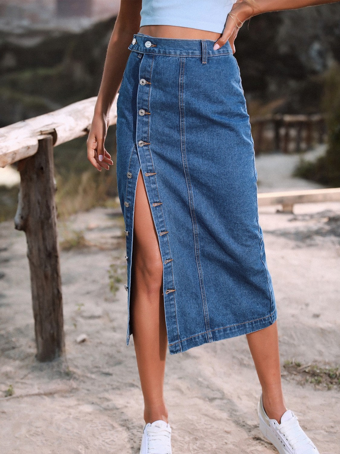 Koisoon Button Down Denim Skirt